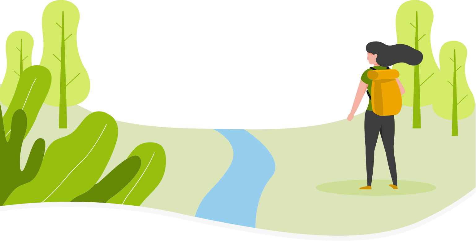 Digital nomad walking through a green landscape